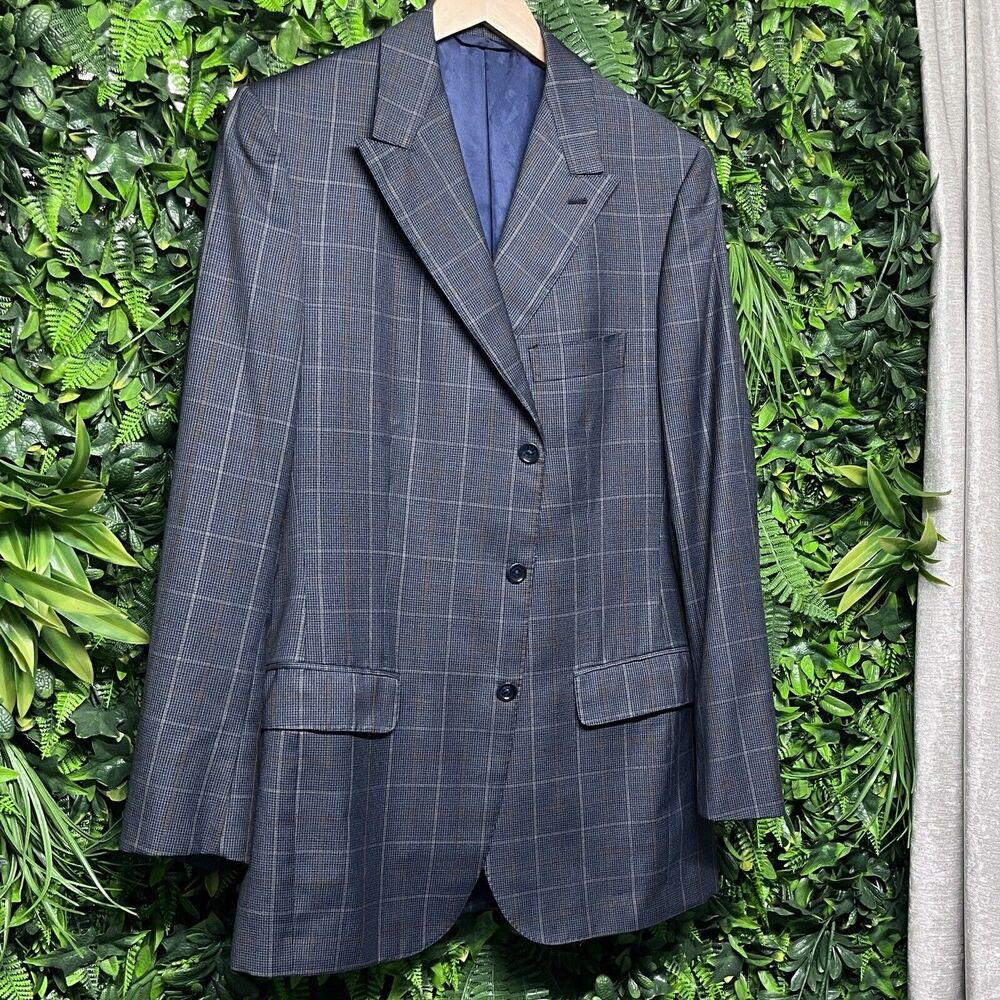 ASTOR & BLACK Jacket Men 42 Blue Window Pane Plaid Blazer Sport‎ Coat Custom
